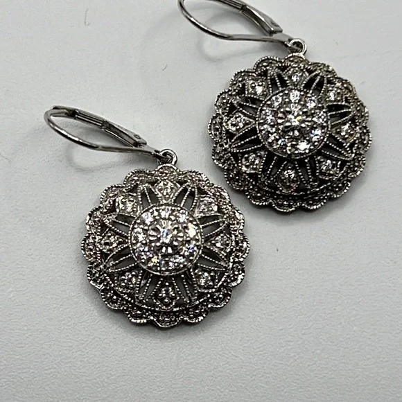 Jewelry Sterling Silver Filigree And Cz Vintage Looking Earrings
